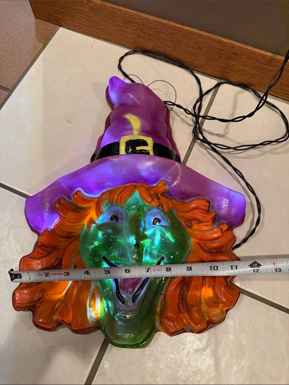 Vintage Halloween Witch Face Light - Purple Hat, Green Face, Orange Hair